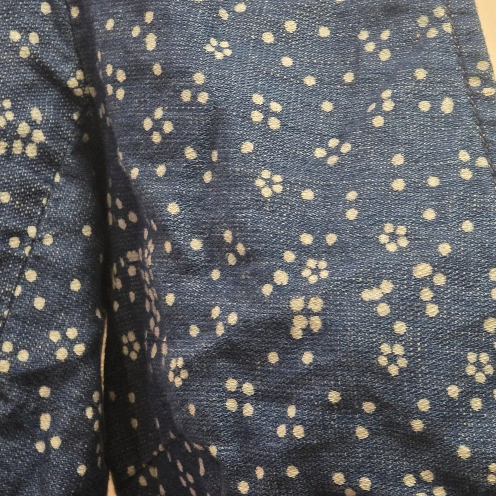 Free People Women Chambray Ditsy Floral Dot‎ Linen Blend Cropped Top Size 0 XXS